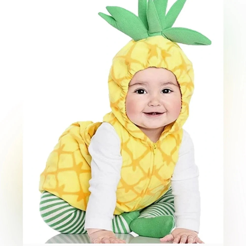 Carter's Yellow Pineapple Hooded Costume with Footed Stripe Tights 18 Months